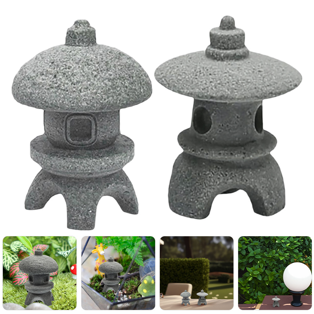 Japanese Garden Bonsai - 2Pcs Tower Pagoda Statues Japanese Style