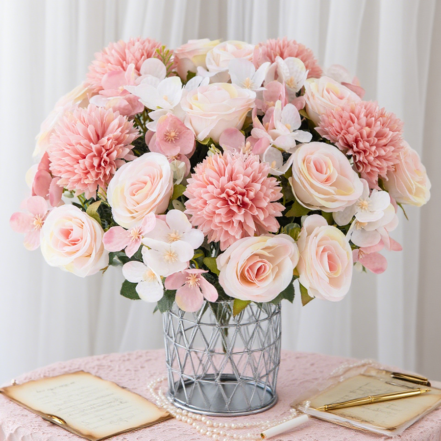 Bonsai Garden Decor - 1/4pcs Artificial Flower Rose Chrysanthemum Silk